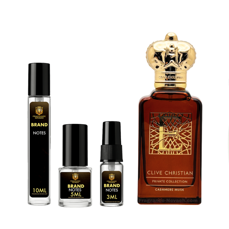 Clive Christian E Cashmere Musk bottle and decant spray vials