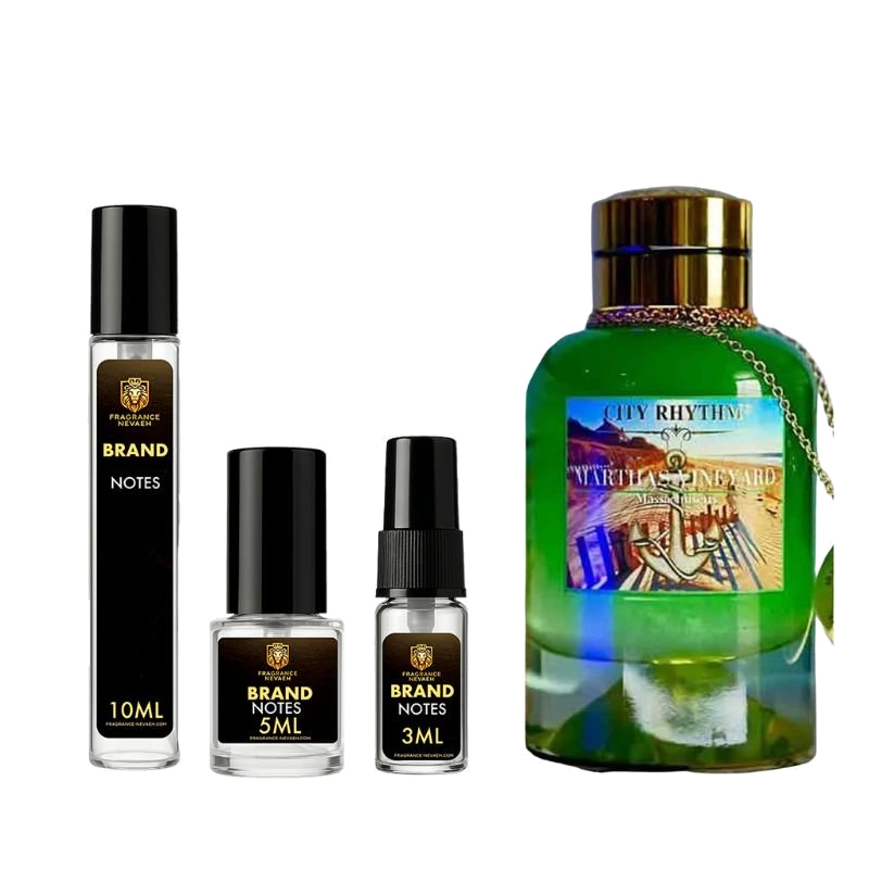 City Rhythm Martha’s Vineyard fragrance bottle and decant spray vials