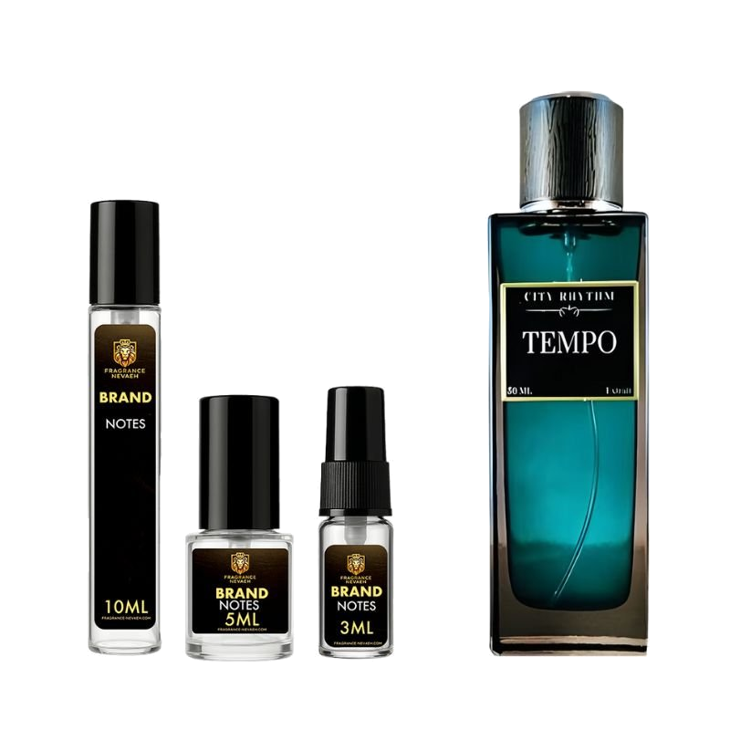 City Rhythm Tempo fragrance bottle and decant spray vials