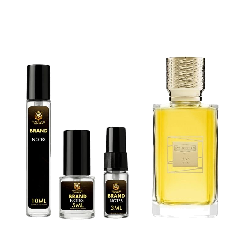 Ex Nihilo Love Shot bottle and decant spray vials