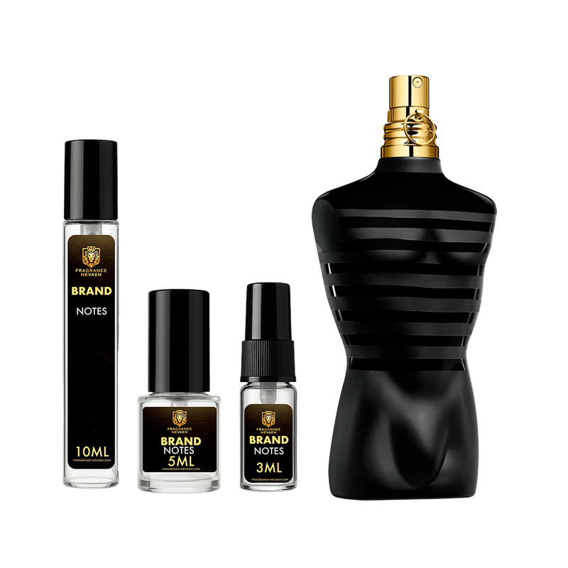 Jean Paul Gaultier Le Male Le Parfum bottle and decant spray vials
