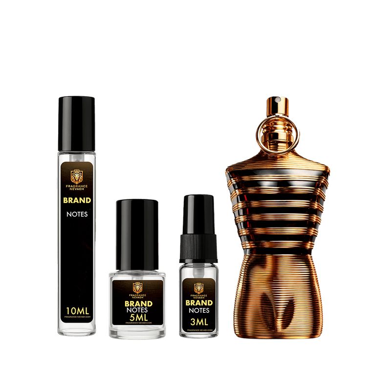 Jean Paul Gaultier Le Male Elixir bottle and decant spray vials