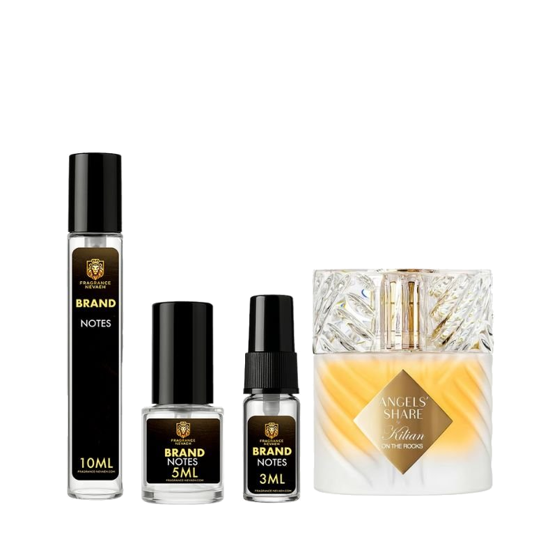 Kilian Angels' Share On The Rocks bottle and decant spray vials
