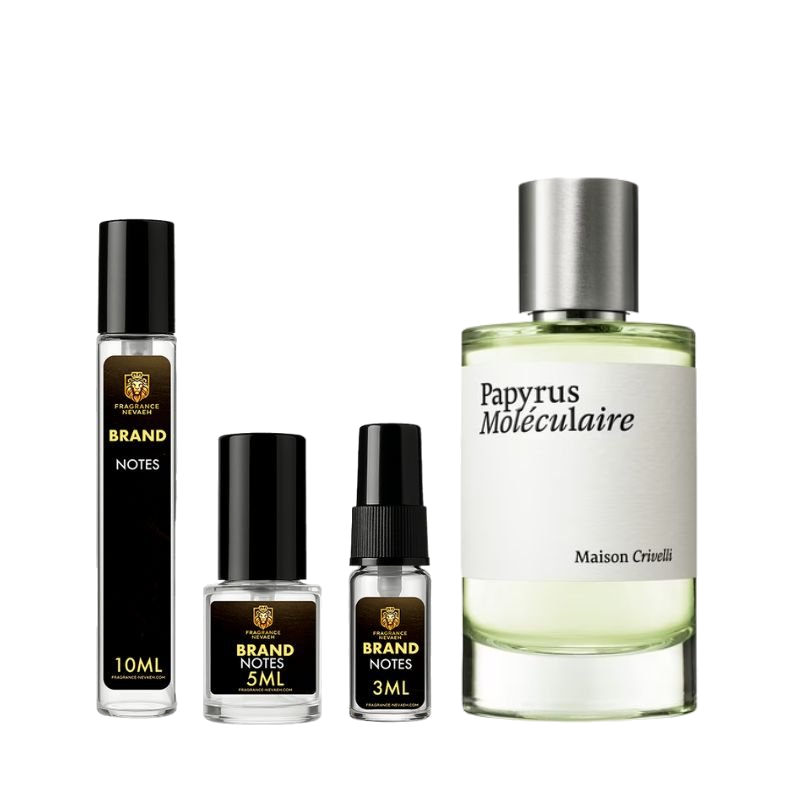 Maison Crivelli Papyrus Moléculaire bottle and decant spray vials