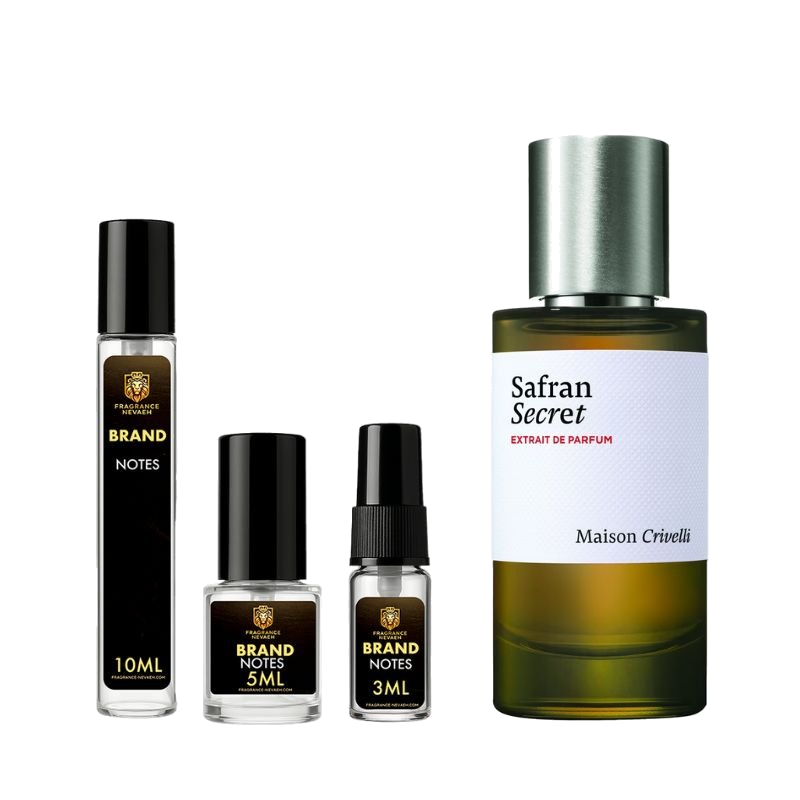 Maison Crivelli Safran Secret bottle and decant spray vials