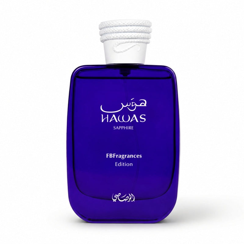 Rasasi Hawas Sapphire 100ml Eau de Parfum bottle and box